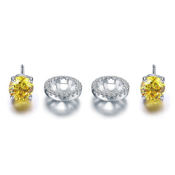 2.5 Carat Round Fancy Yellow Halo Removable Stud 925 Sterling Silver Earrings - View 4 | SelinJewels