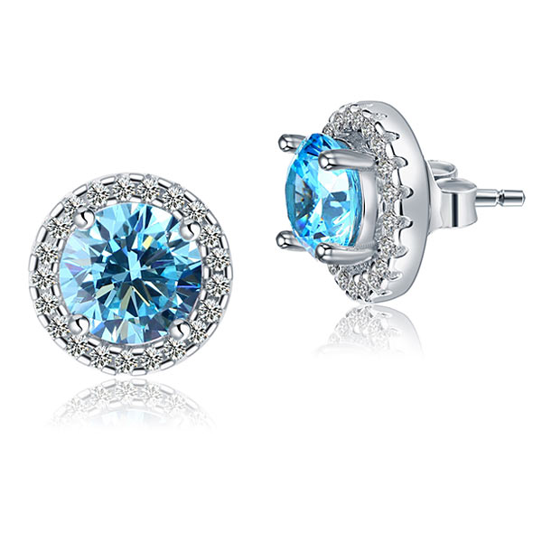 2.5 Carat Round Blue Halo Removable Stud 925 Sterling Silver Earrings - View 4 | SelinJewels