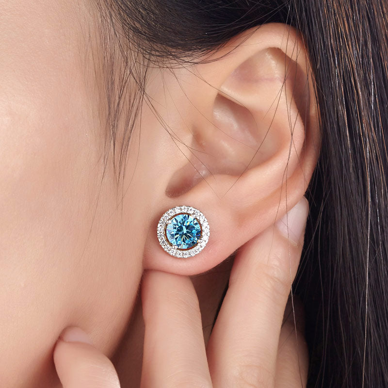 2.5 Carat Round Blue Halo Removable Stud 925 Sterling Silver Earrings - View 2 | SelinJewels