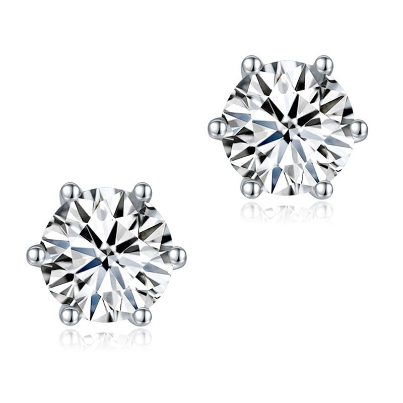 0.5 Carat Moissanite Diamond 6 Prong Stud Earrings in 925 Sterling Silver - Bridal Gift | SelinJewels
