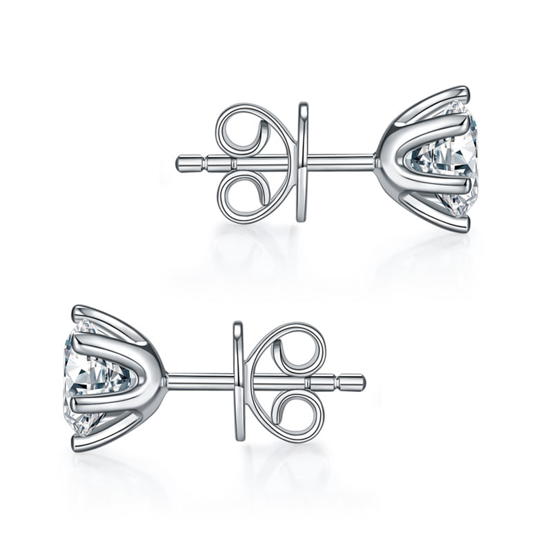0.5ct Moissanite 6 Prong Stud Earrings Silver - Detail View | SelinJewels