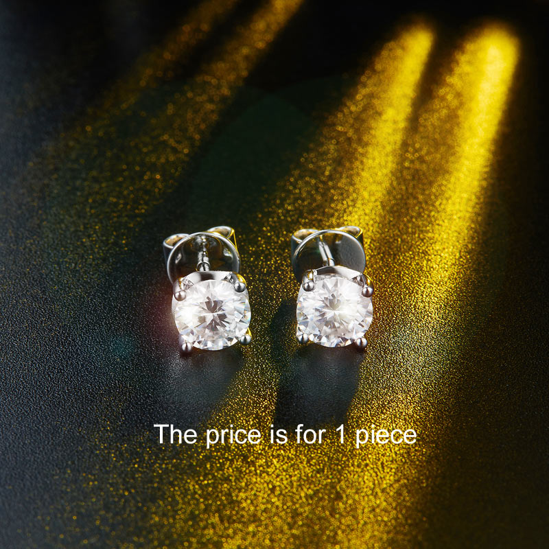 1ct Moissanite Men's Stud Earring Silver - Side View | SelinJewels