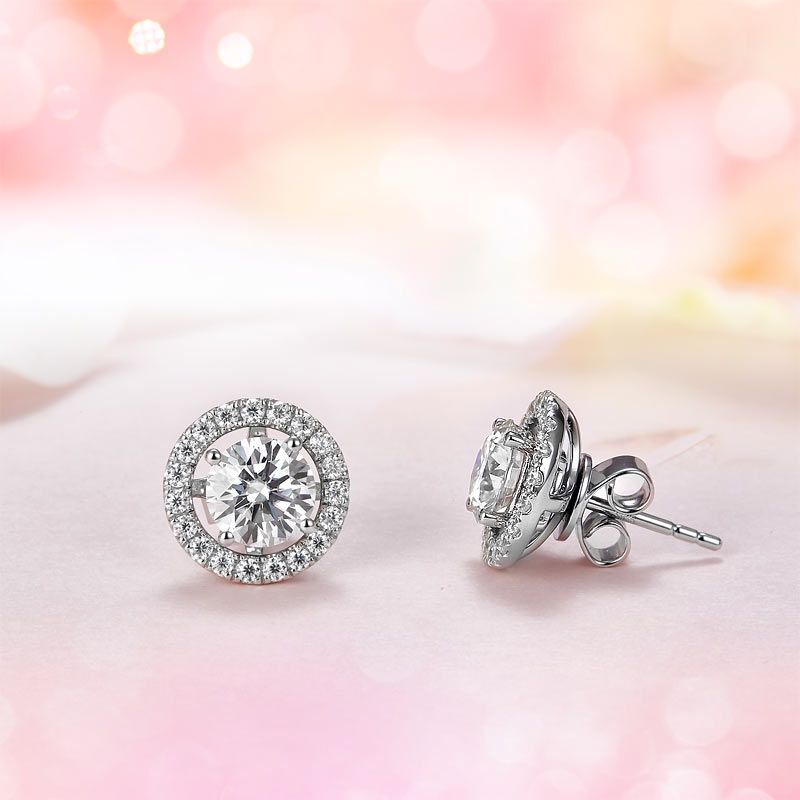1ct Moissanite 4 Prong Stud Earrings Silver - Side View | SelinJewels