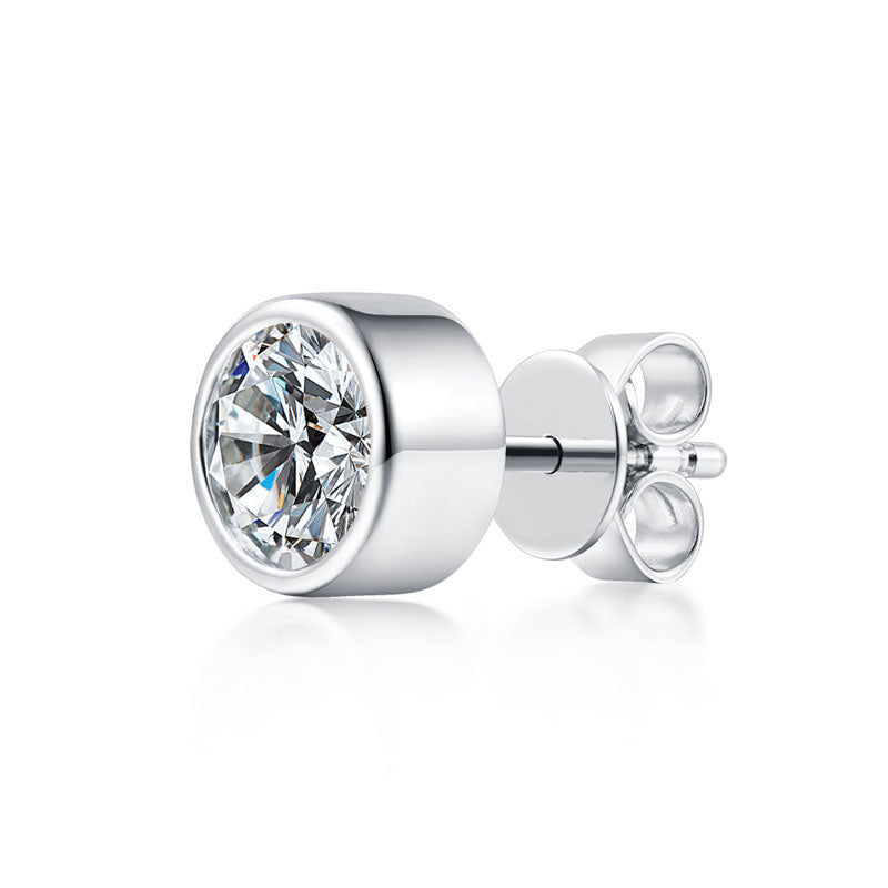 1ct Moissanite Unisex Stud Earring Silver - Angle View | SelinJewels