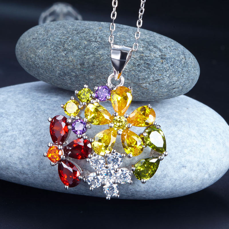 3.5 Carat Multi-Color Topaz Flower Pendant - View 4 | SelinJewels