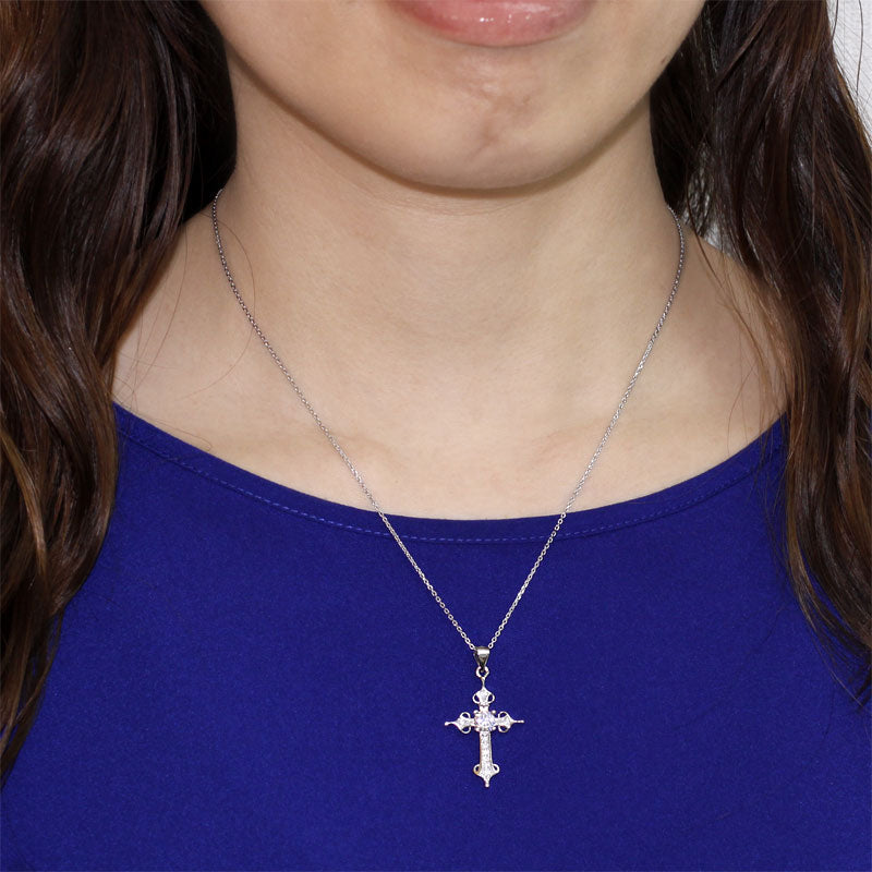925 Sterling Silver Cross Pendant Necklace - View 2 | SelinJewels