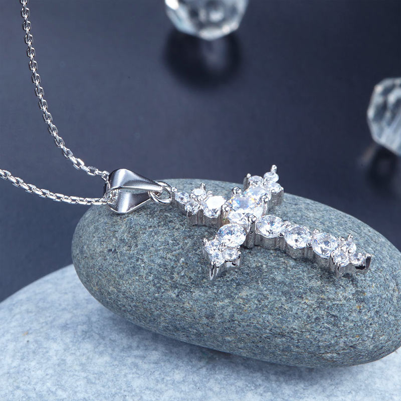 Round Cut Simulated Diamond Cross Pendant - View 6 | SelinJewels