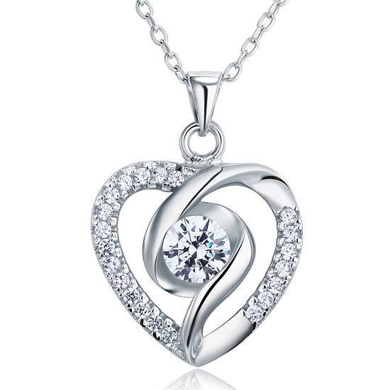 Simulated Diamond Heart Pendant Necklace 925 Sterling Silver | SelinJewels