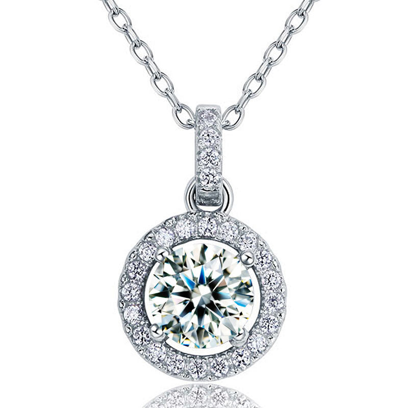 1 Carat Round Cut Simulated Diamond Bridal Pendant Necklace 925 Sterling Silver | SelinJewels