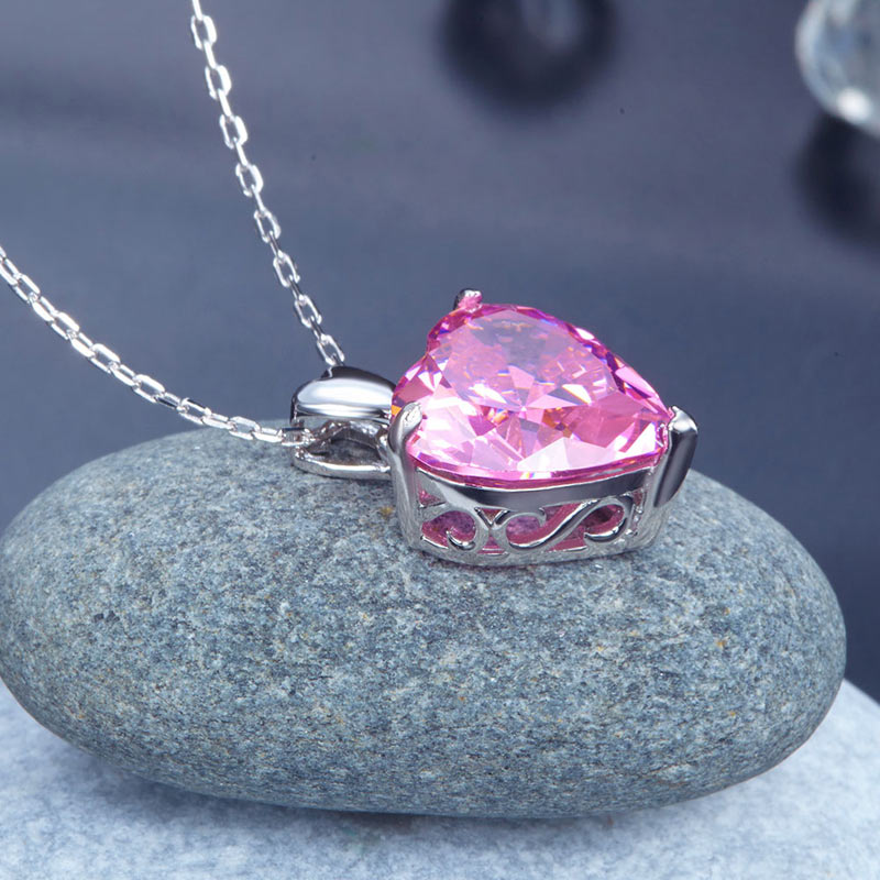 925 Sterling Silver Bridesmaid Heart Pendant Pink - View 4 | SelinJewels