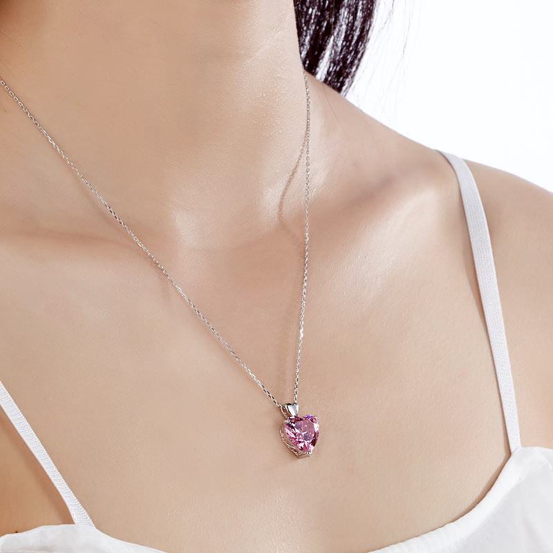 The Rosalie Set - pink heart necklace model view