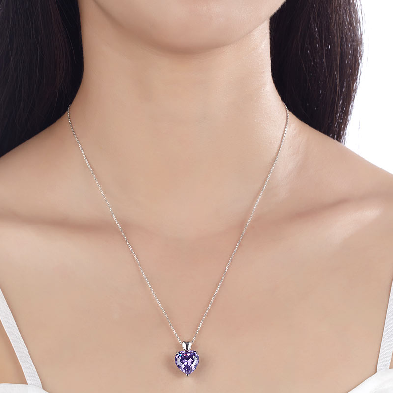 The Violette Set - purple heart necklace model view