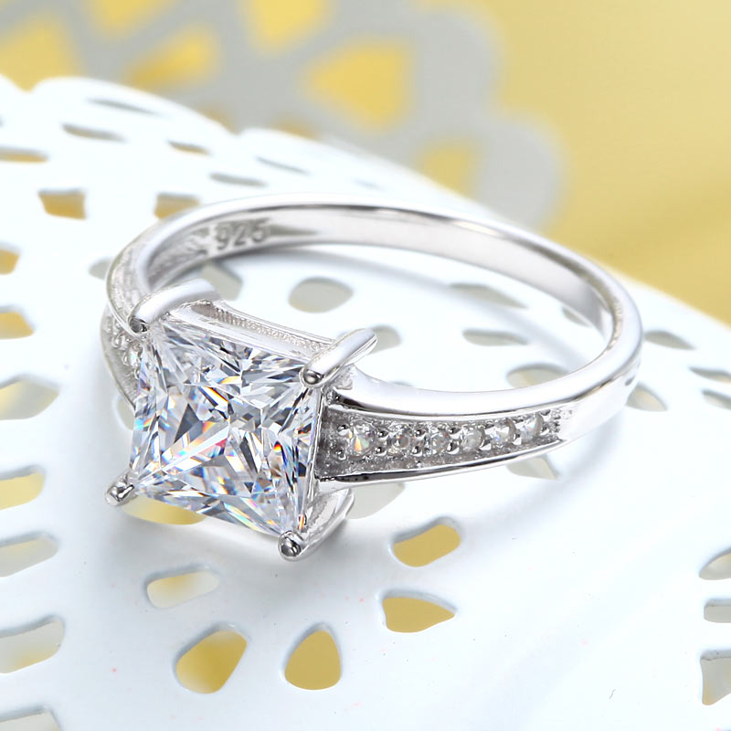 1.5 Ct Princess Cut Solid 925 Sterling Silver Wedding Promise Engagement Ring