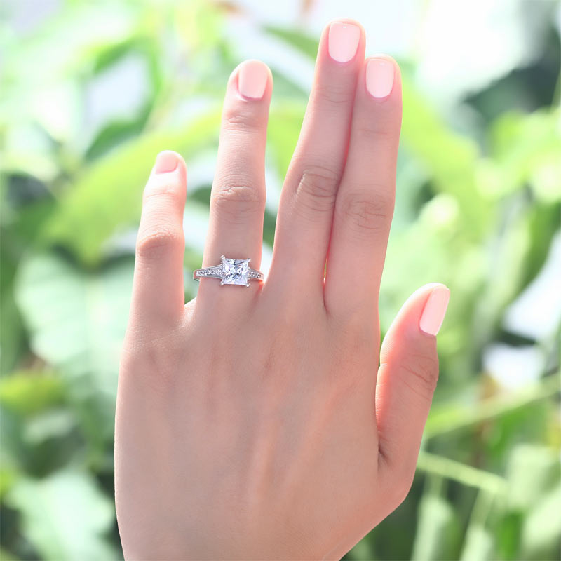 1.5 Ct Princess Cut Solid 925 Sterling Silver Wedding Promise Engagement Ring