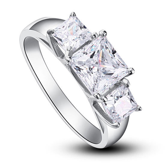 1.5 Carat 3-Stones Simulated Diamond 925 Sterling Silver Wedding Ring | SelinJewels