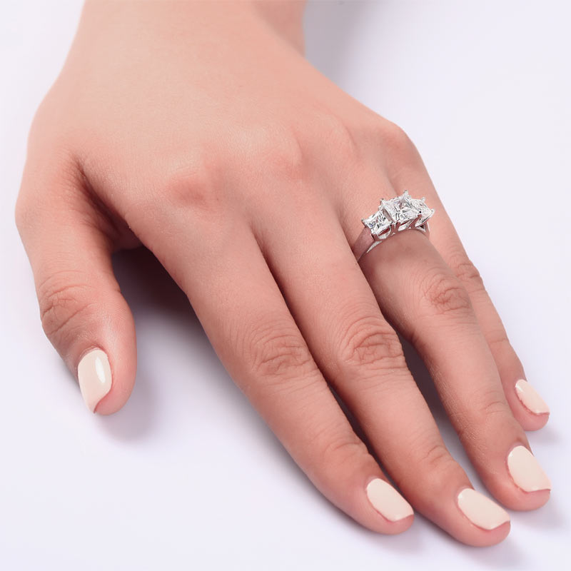 1.5 Carat 3-Stones Simulated Diamond Wedding Ring - View 2 | SelinJewels