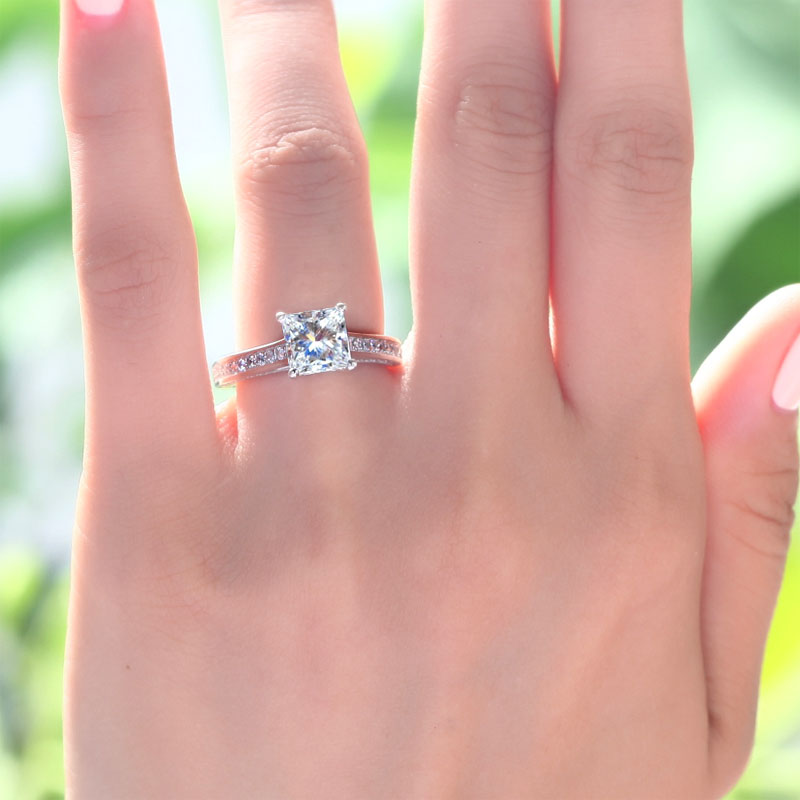 1.5 Carat Princess Cut Simulated Diamond Engagement Ring - View 2 | SelinJewels