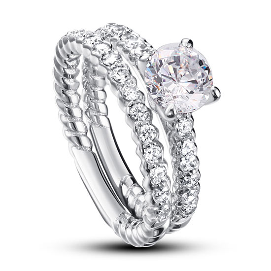 Simulated Diamond 925 Sterling Silver 2-Pcs Wedding Engagement Ring Set | SelinJewels