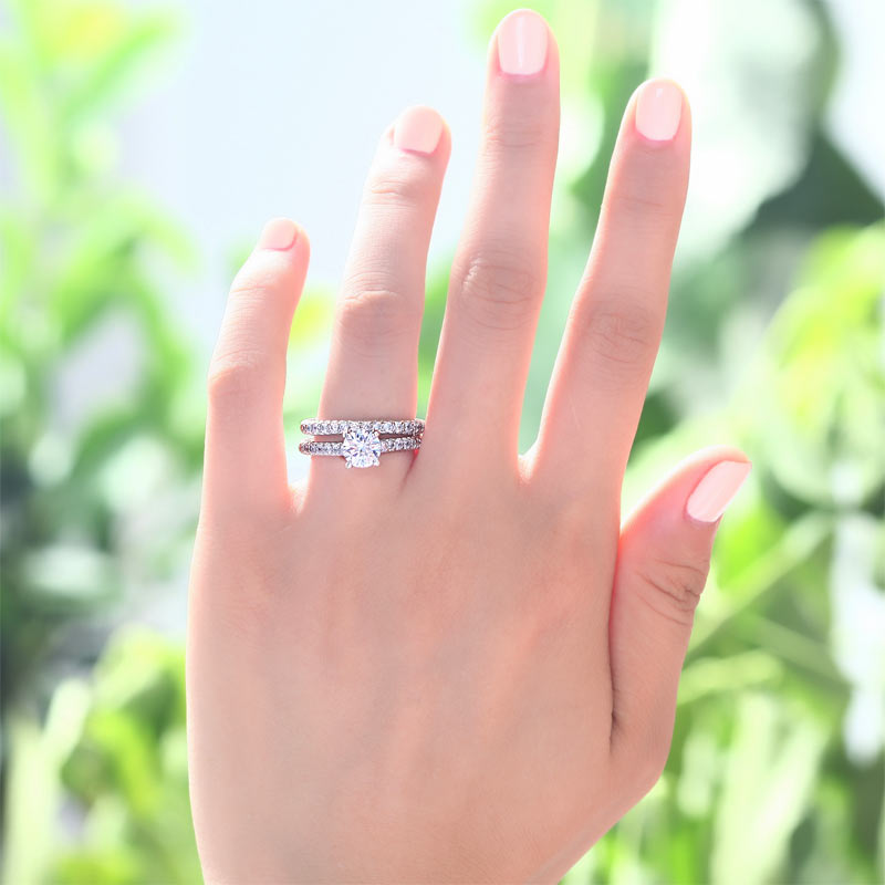 Simulated Diamond 2-Pcs Engagement Ring Set - View 2 | SelinJewels