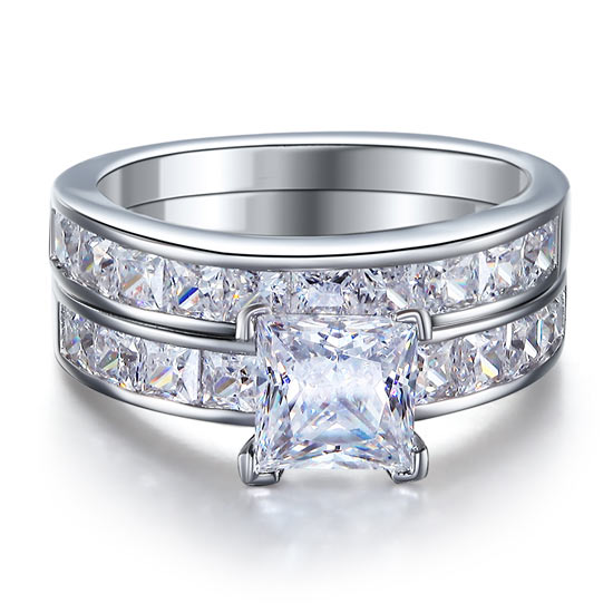 1 Ct Simulated Diamond Wedding Engagement Ring Set - View 3 | SelinJewels