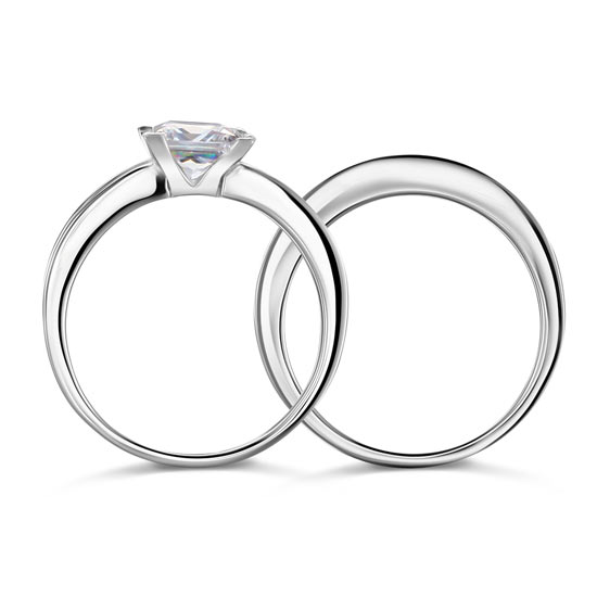 1 Ct Simulated Diamond Wedding Engagement Ring Set - View 5 | SelinJewels