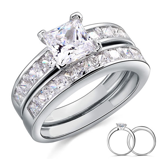 1 Ct Simulated Diamond 925 Sterling Silver Wedding Engagement Ring Set | SelinJewels