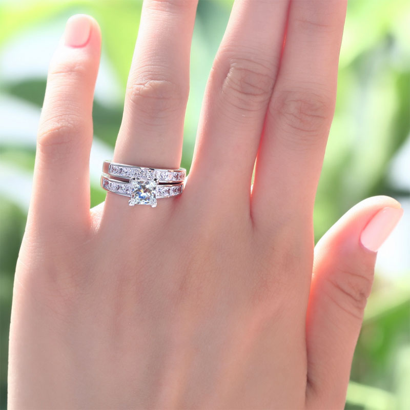 1 Ct Simulated Diamond Wedding Engagement Ring Set - View 2 | SelinJewels