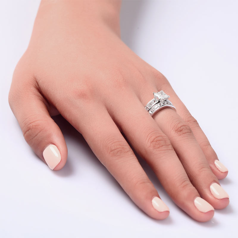 1 Ct Simulated Diamond Wedding Engagement Ring Set - View 4 | SelinJewels