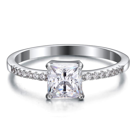 1 Carat Simulated Princess Diamond Engagement Ring - View 2 | SelinJewels