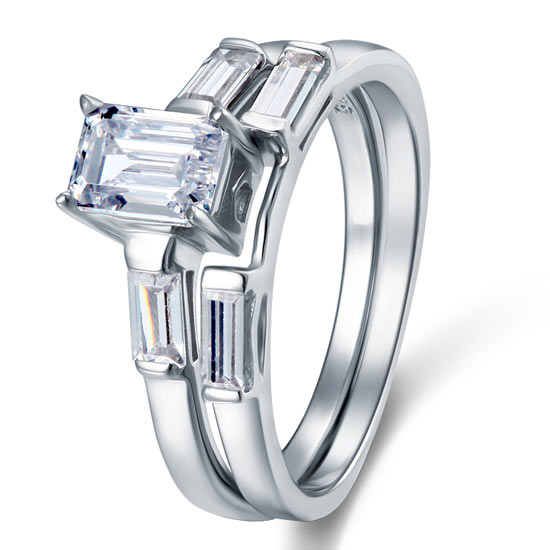 2-Pcs Wedding Band Engagement Ring Set 925 Sterling Silver