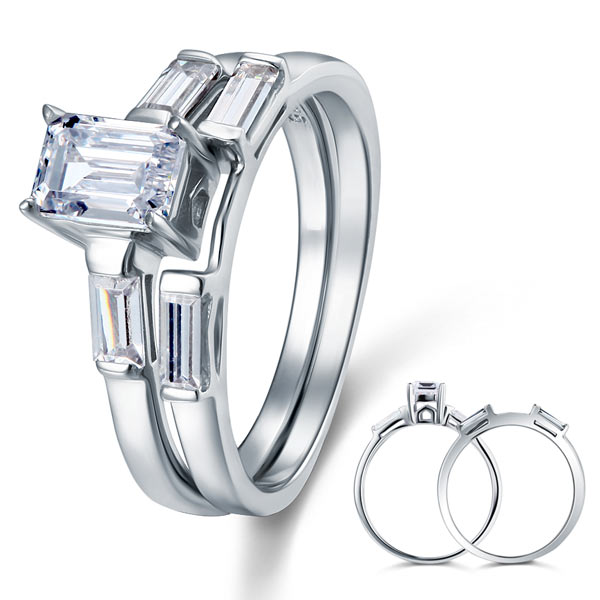 2-Pcs Wedding Band Engagement Ring Set 925 Sterling Silver | SelinJewels