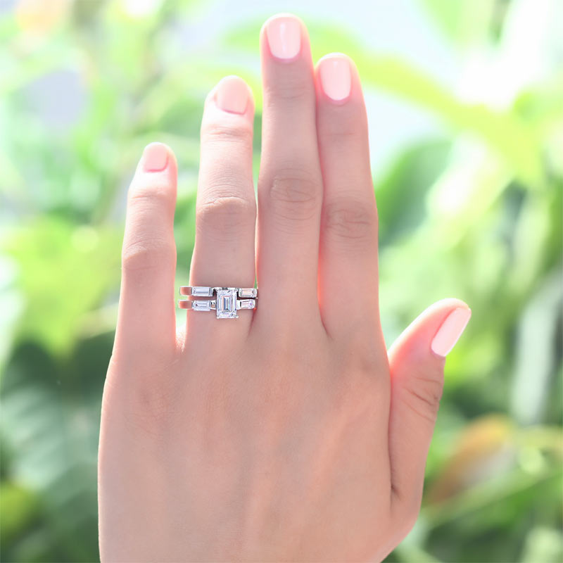 2-Pcs Wedding Band Engagement Ring Set - View 2 | SelinJewels