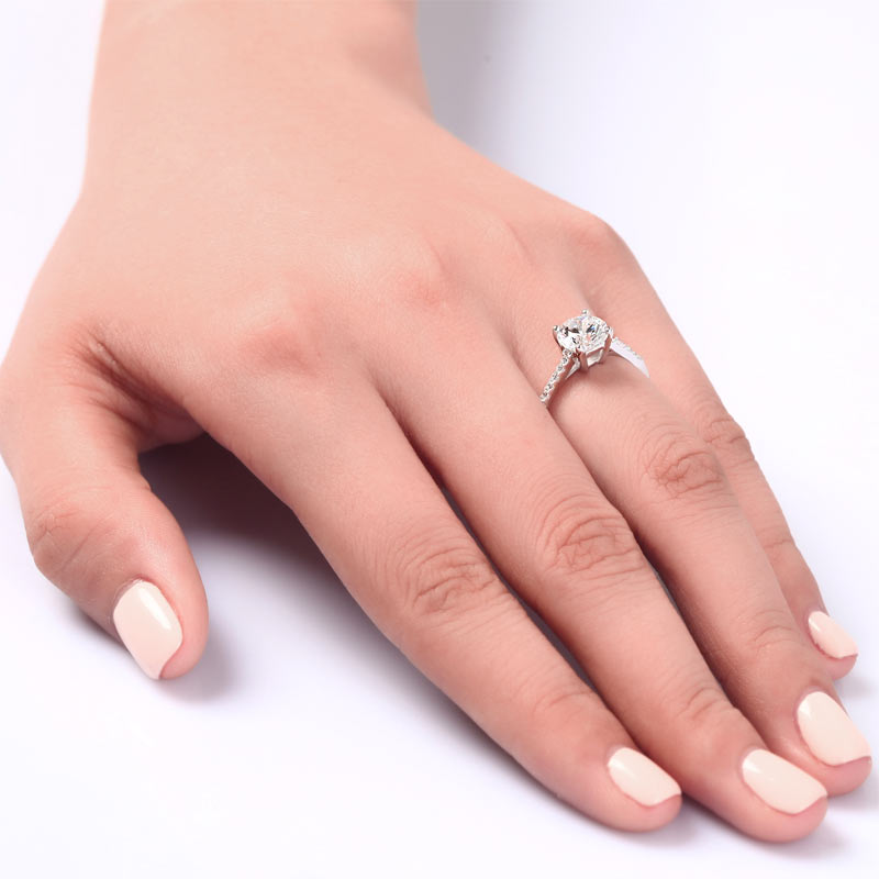 Simulated Diamond Sterling 925 Silver Engagement Ring - View 2 | SelinJewels