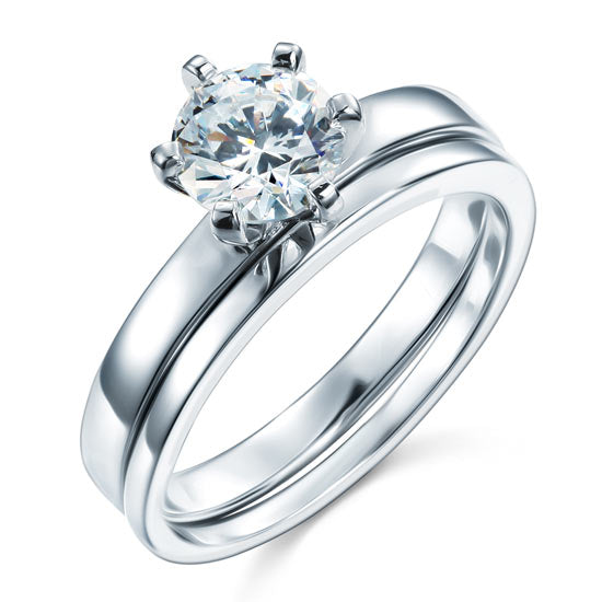 Sterling 925 Silver Simulated Diamond 2-Pc Ring Set - View 6 | SelinJewels