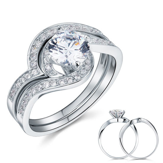 1.25 Carat Simulated Diamond Bridal 2-Pcs Engagement Ring Set 925 Sterling Silver | SelinJewels