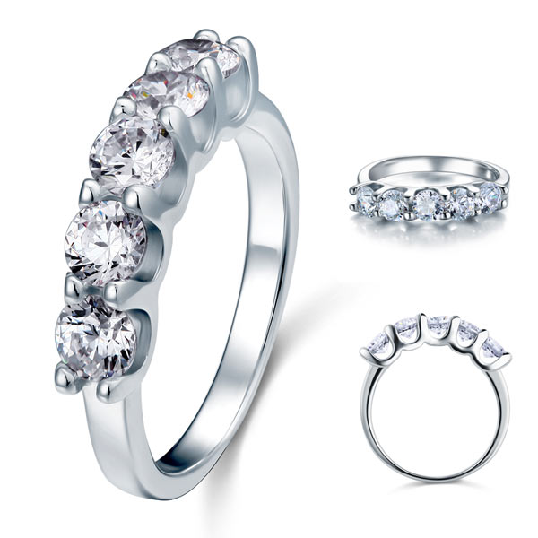 1.25 Carat Five Stone Simulated Diamond Sterling 925 Silver Bridal Ring | SelinJewels