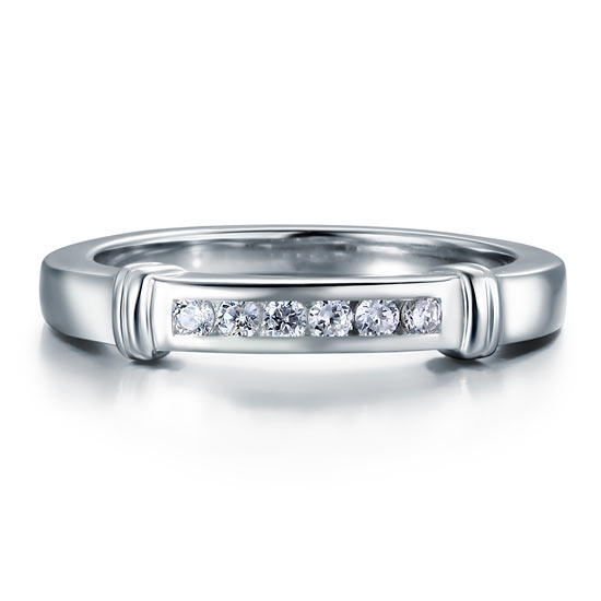 Simulated Diamond Solid Sterling 925 Silver Wedding Ring - View 3 | SelinJewels
