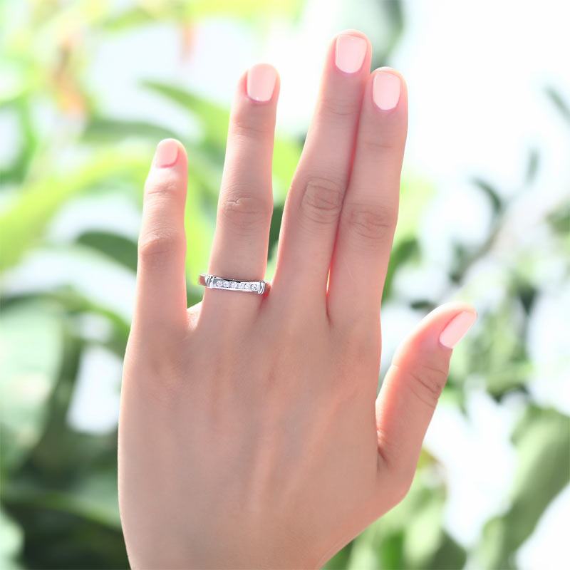 Simulated Diamond Solid Sterling 925 Silver Wedding Ring - View 2 | SelinJewels