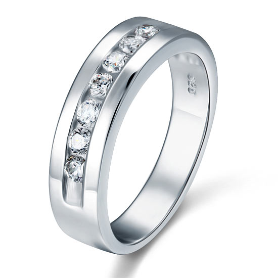Men's Wedding Band Simulated Diamond Ring - View 4 | SelinJewels
