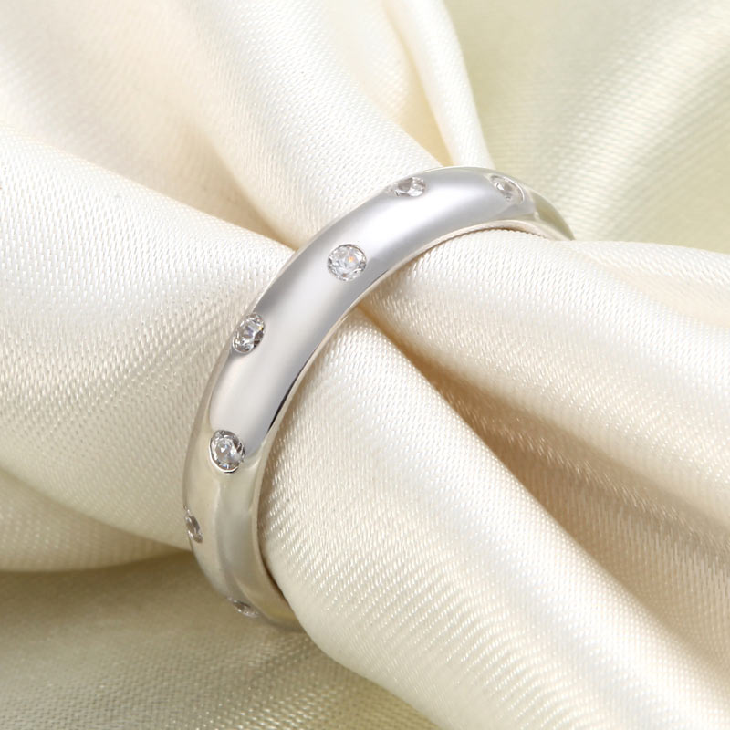 Simulated Diamond Wedding Band Solid Sterling Silver Ring - View 3 | SelinJewels