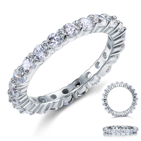 Solid 925 Sterling Silver Wedding Band Eternity Stacking Ring Round Cut | SelinJewels