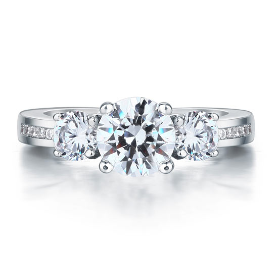 3 Stone Simulated Diamond Solid Sterling Silver Ring - View 3 | SelinJewels