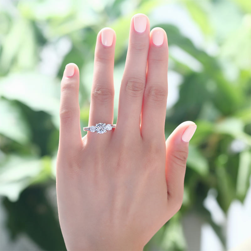 3 Stone Simulated Diamond Solid Sterling 925 Silver Ring