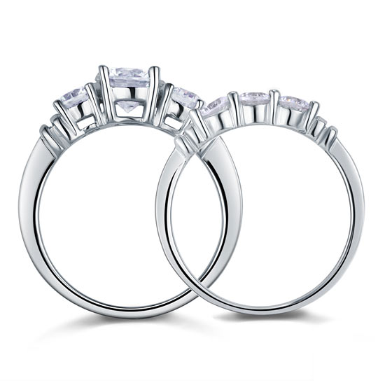 Simulated Diamond 2-Pc Solid Sterling Silver Ring Set - View 4 | SelinJewels