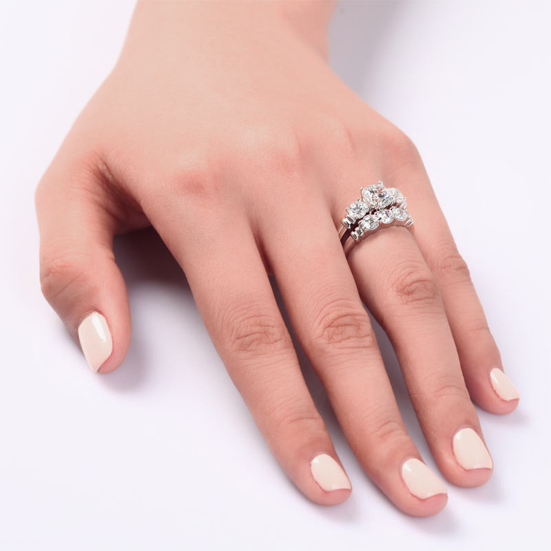 Simulated Diamond 2-Pc Solid Sterling Silver Ring Set - View 2 | SelinJewels