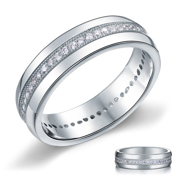 Men's Wedding Band Solid Sterling 925 Silver Simulated Diamond Ring | SelinJewels