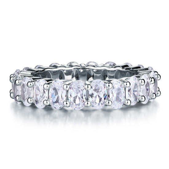 Oval Cut Eternity Solid Sterling 925 Silver Wedding Ring Band Jewelry