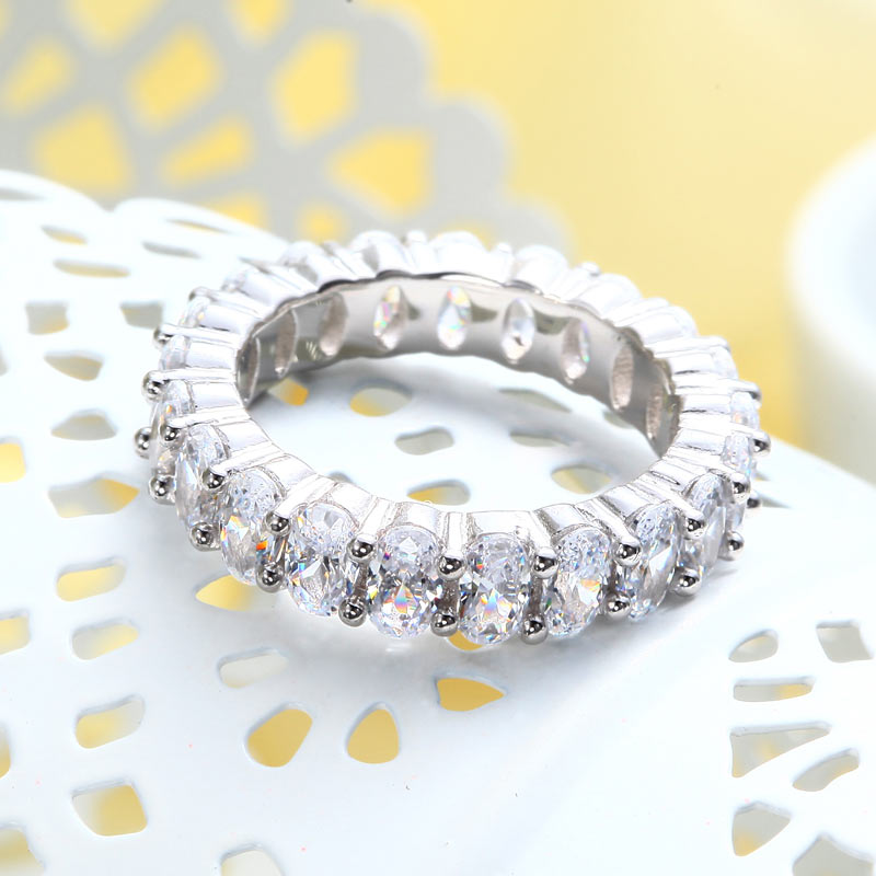 Oval Cut Eternity Sterling Silver Wedding Band - View 3 | SelinJewels