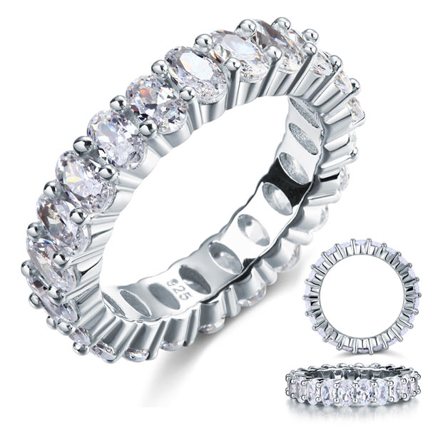 Oval Cut Eternity Solid Sterling 925 Silver Wedding Ring Band | SelinJewels