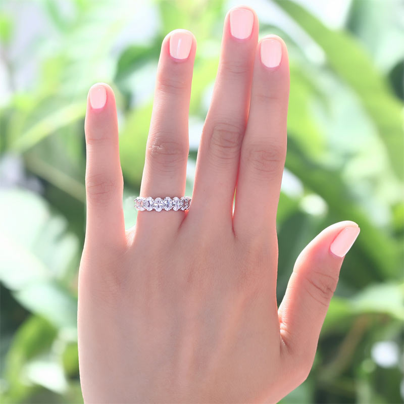 Oval Cut Eternity Sterling Silver Wedding Band - View 2 | SelinJewels